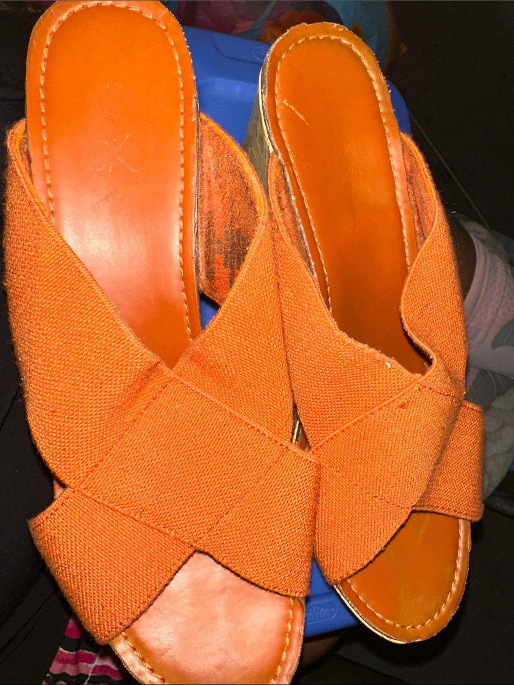 Women’s Orange Cross-Band Slide Sandals